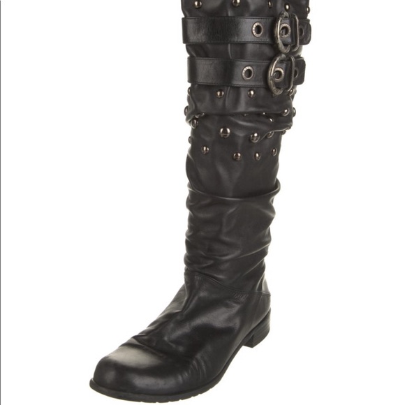 Stuart Weitzman Leather Studded Accent Riding Boot - Picture 3 of 5